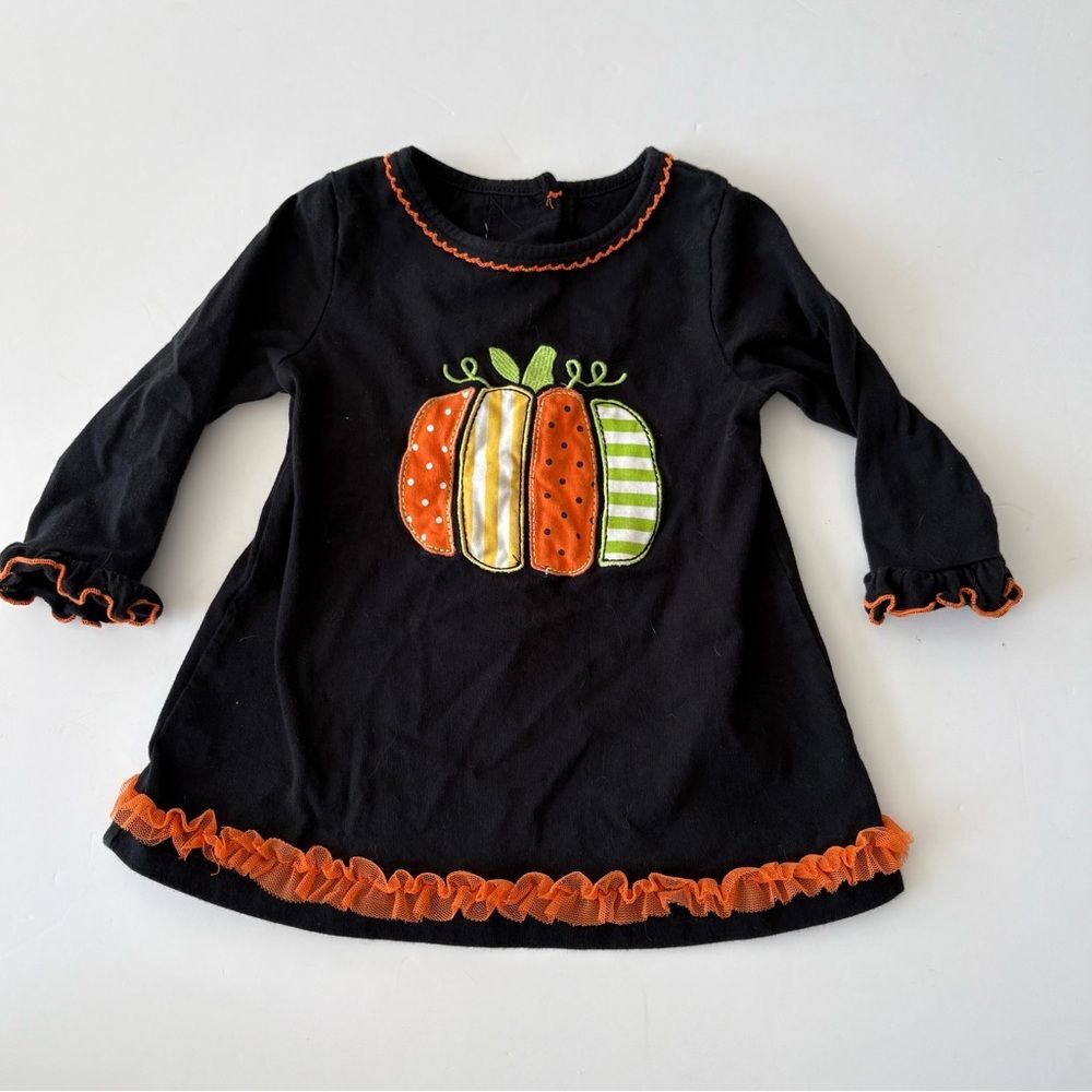 Good Lad Black Embroidered Halloween Pumpkin Dress with Orange Trim 18m